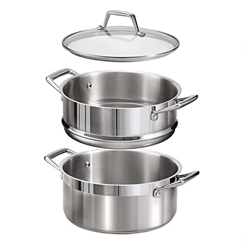 Tramontina Gourmet 5-Quart Steamer Set, Tri-Ply Base Stainless Steel Dutch Oven with Steamer Insert and Glass Lid, Induction-Ready