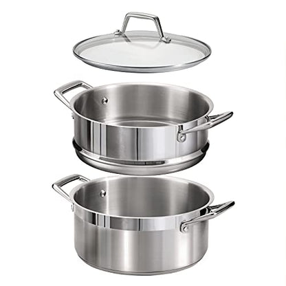 Tramontina Gourmet 5-Quart Steamer Set, Tri-Ply Base Stainless Steel Dutch Oven with Steamer Insert and Glass Lid, Induction-Ready