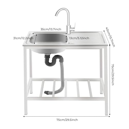 KWCWB Utility Sink,Outdoor Sink,Free Standing Stainless Steel Laundry Tub,with Cleaning Table&Storage Shelves for Garage, Restaurant, Kitchen,Camping, Backyard