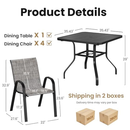 Soohow 5-Piece Patio Dining Set, Outdoor Table and 4 x Stackable Chairs Set