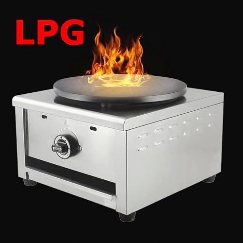 PreAsion 16''Commercial Gas Crepe Makers Machine LPG Gas Pancake Machine Griddle Maker Machine with Low Pressure Valve for Blintzes, Eggs, Tortilla