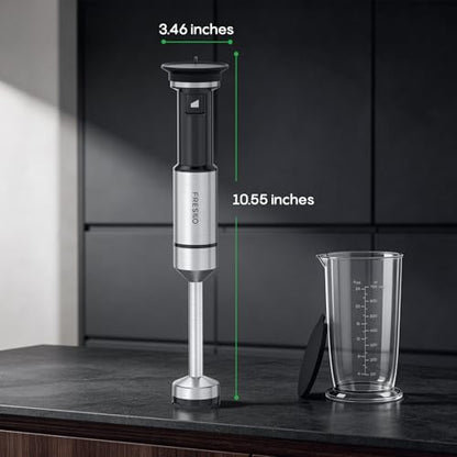 FRESKO Immersion Blender Handheld, Variable Speed Trigger Stick Blender with Anti-Scratch Stainless Steel Shaft, 700ml(24oz） BPA-Free Beaker, Hand Mixer for Smoothies, Baby Food, Soups & Sauces
