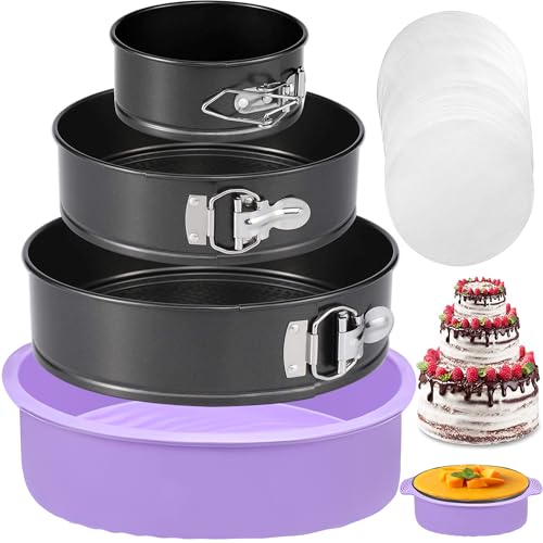 Springform Pan Set of 3 Leakproof Spring Form Pan for Cheesecake, Nonstick 4 7 9 Inch Cheesecake Pan with Silicone Protector, Springform Cheese Cake Pans Sets for Baking with 50Pcs Parchment Paper