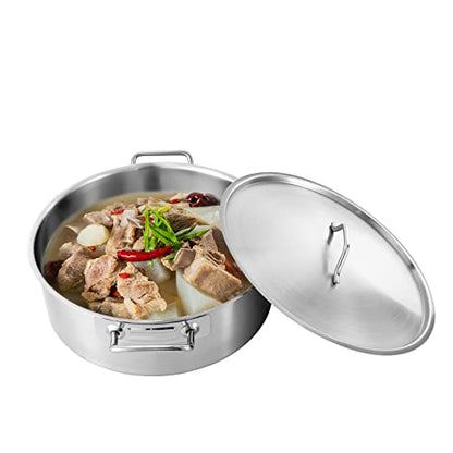 FONSOLUM 11Qt Stainless Steel Brazier Pan with Lid, Commercial Stock Pot Braisers Saute Pan with Handles, All-purpose Cookware for Boiling Stewing Frying and Casserole, Dishwasher & Microwave Safe