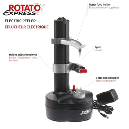 Starfrit Rotato Express Electric Peeler - 2 Spare Blades - Safe & Easy to Use - Effortlessly Peels Vegetables and Fruit