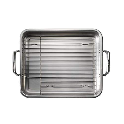 Tramontina 13.5-Inch Stainless Steel Roasting Pan with Rack, Turkey Roaster for Oven, Dishwasher Safe, Made in Brazil