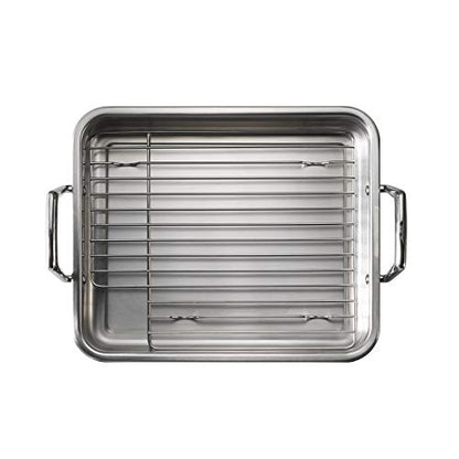 Tramontina 13.5-Inch Stainless Steel Roasting Pan with Rack, Turkey Roaster for Oven, Dishwasher Safe, Made in Brazil