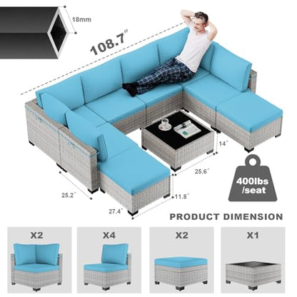Sweecci Outdoor PE Wicker Rattan Modular Patio Sectional Sofa Set