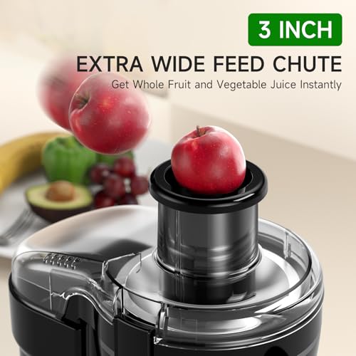 Juicer Machine, 500W Centrifugal Juicer Extractor with 3 Speed & Wide Mouth 3” Feed Chute for Fruit Vegetable, High Yield Juicer Included Cleaning Brush for Easy to Clean, Black