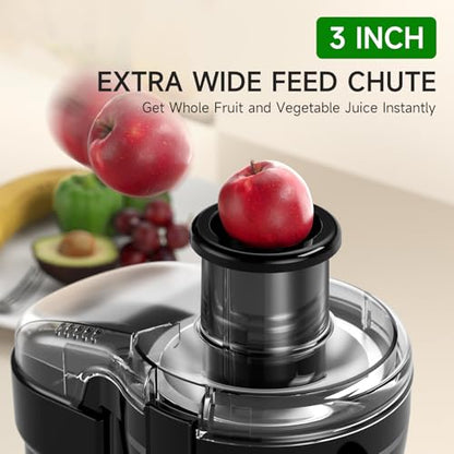 Juicer Machine, 500W Centrifugal Juicer Extractor with 3 Speed & Wide Mouth 3” Feed Chute for Fruit Vegetable, High Yield Juicer Included Cleaning Brush for Easy to Clean, Black