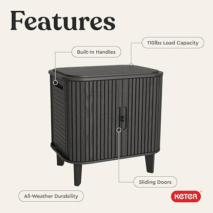 Keter Velo 30 Gallon Outdoor Storage Cabinet, Weather-Resistant Resin Deck Box with Steel Reinforcement, Lockable, Wood-Look Finish, Graphite