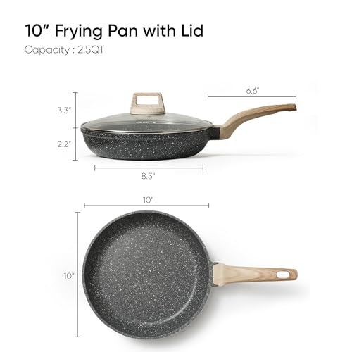 CAROTE Non Stick Frying Pan Skillet, Nonstick Granite Fry Pan with Glass Lid, Egg Pan Omelet Pans, Stone Cookware Chef's Pan, PFOA Free (Classic Granite, 10-Inch)