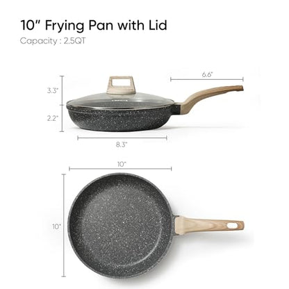 CAROTE Non Stick Frying Pan Skillet, Nonstick Granite Fry Pan with Glass Lid, Egg Pan Omelet Pans, Stone Cookware Chef's Pan, PFOA Free (Classic Granite, 10-Inch)