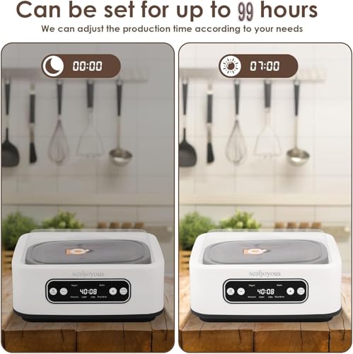 Genuine sealjoyous Yogurt Maker Machine with Adjust Temp(21°C-45°C/70°F-113°F)&Time(1-99h)304 Stainless Steel Inner Bowl(1.6 Quart) (Standard version)