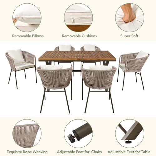 7-Piece Patio Dining Set for 6, Outdoor Patio Furniture Set, Beige