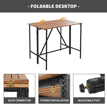 Polibi 10-Piece Large Wicker Bar Set - Extendable Table & 8 Stools, Outdoor Entertaining Furniture, Brown