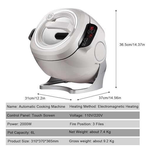 2000W Auto Stir Fry Wok, 6L Smart Touch Cooking Robot, 360° Rotating 3D Induction Heating for Fried Rice & Stews, Smokeless Kitchen Essential