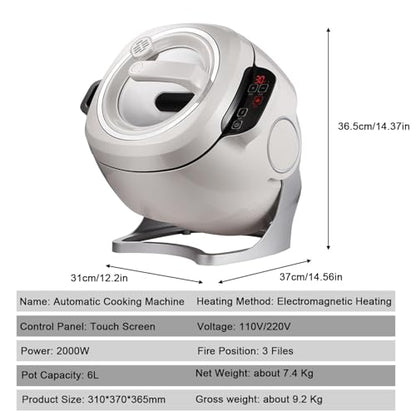 2000W Auto Stir Fry Wok, 6L Smart Touch Cooking Robot, 360° Rotating 3D Induction Heating for Fried Rice & Stews, Smokeless Kitchen Essential