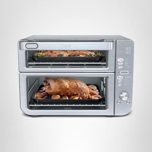 Ninja Air Fryer Toaster Oven Combo | Double Stack XL | 12-in-1 | Fits 4.5 lb Chicken & 6lbs of Wings | Smart Finish Cook 2 Different Meals at Same Time | Countertop Oven | Stainless Steel | DCT601