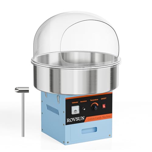 ROVSUN 21 Inch Cotton Candy Machine,Electric Commercial Cotton Candy Maker Machine Candy Floss Maker Machine w/Cover,Stainless Steel Bowl,Sugar Scoop and Large Storage Drawer for Party Carnival,Blue