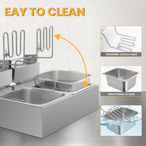 Commercial Deep Fryer 20.7Qt/20L Dual Tank Deep Fryers with Baskets 0.8mm Thickened Stainless Steel Electric Countertop Fryer with Adjustable Temperature, 1700w x2, 110v