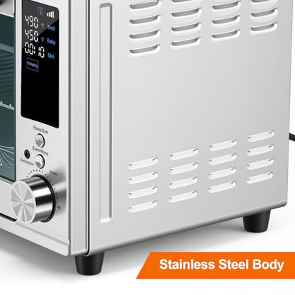 OLIXIS Toaster Oven Countertop, 29.6QT Air Fryer Toaster Oven Combo, 12-in-1 with Smart Probe, Broil, Bake, Toast & Specialized Presets, Temp Up to 450°F, 6 Accessories Included, Stainless Steel