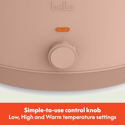 bella 6.0 Qt Manual Slow Cooker, Ceramic Nonstick Coating, 3 Temperature Settings, Dishwasher Safe Stoneware Pot and Tempered Glass Lid, Cool Touch Handles & Tangle Free Cord Wrap, Blossom