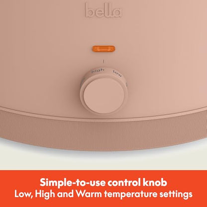 bella 6.0 Qt Manual Slow Cooker, Ceramic Nonstick Coating, 3 Temperature Settings, Dishwasher Safe Stoneware Pot and Tempered Glass Lid, Cool Touch Handles & Tangle Free Cord Wrap, Blossom