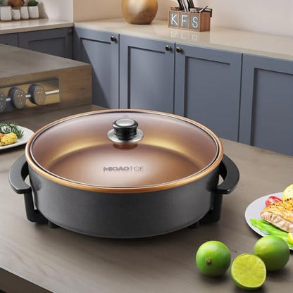 MIOAOTCE 14" Large Electric Skillet with lid, Ceramic Nonstick Coating Electric Frying Pan, 1500W Quick & Even Heating, 5 Adjustable Temperature Control, Tempered Glass Lid & Cool-Touch Handles