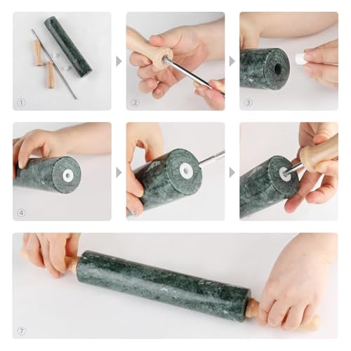 Koville Marble Rolling Pin, Non-Stick Stone Dough Roller, Rolling Pin for Baking,Pasta, Dumpling, Ravioli, Fondant,Pie Crust, Kitchen Baking Pastry Tools