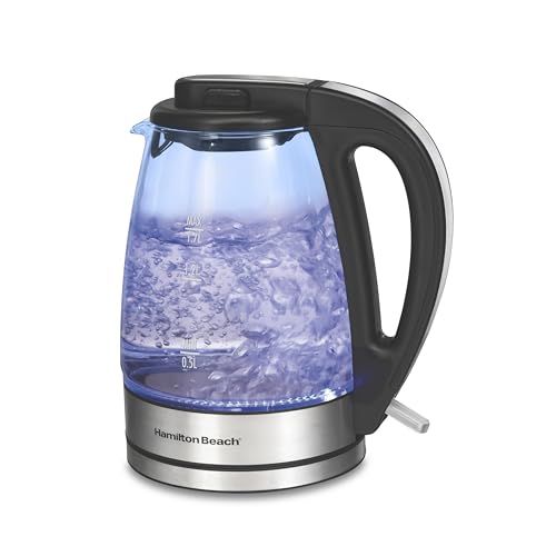Hamilton Beach 1.7L Electric Kettle, Water Boiler & Heater, LED Indicator, Built-In Mesh Filter, Auto-Shutoff & Boil-Dry Protection, Cordless Serving, Clear Glass (40864)