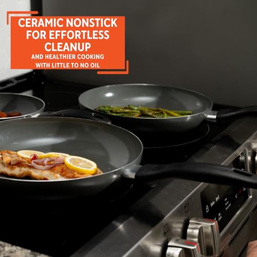 IMUSA Ceramic Nonstick Frying Pan Set, 3-Piece – 7”, 9” & 11” Gray Aluminum Skillets with Cool-Touch Handles – Ideal for Sautéing, Stir-Frying & Searing– Healthy Non-Stick Cookware for Home Kitchen