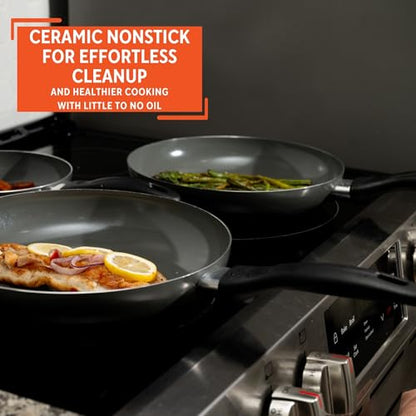 IMUSA Ceramic Nonstick Frying Pan Set, 3-Piece – 7”, 9” & 11” Gray Aluminum Skillets with Cool-Touch Handles – Ideal for Sautéing, Stir-Frying & Searing– Healthy Non-Stick Cookware for Home Kitchen