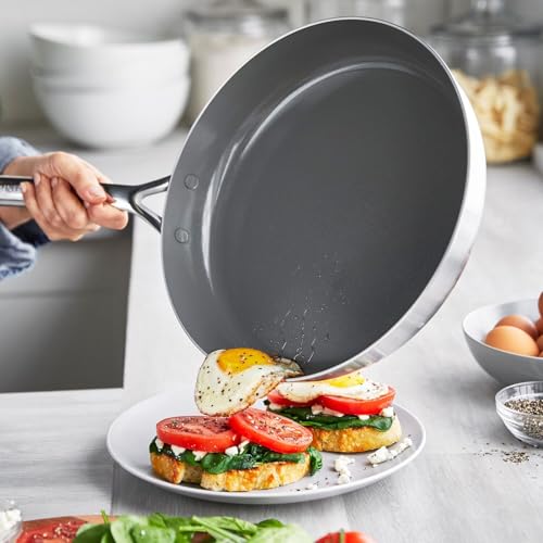 GreenPan GP5 Stainless Steel 5-Ply Healthy Ceramic Nonstick 13 Piece Cookware Pots & Pans Set, Frying Pans, Sauté, Saucepans, Stock Pot, Scratch Resistant, Induction,Dishwasher & Oven Safe, PFAS-Free