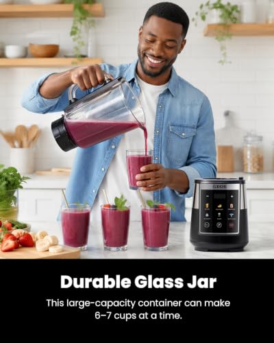 GDOR Professional Blender with 6 Preset Programs, 1300W Smoothie Blender for Ice Crushing & Frozen Fruit, 67 Oz Glass Pitcher & 22 Oz To-Go Cup Combo, Smart Smoothie Maker, Self-Cleaning