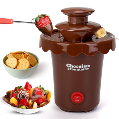 Yummy Sam 6oz Mini Chocolate Fountain Machine, 2 Tier Tower Plastic Cheese Electric Fountain BPA Free, Chocolate Melt Machine, for 2-3 People, Parties, 200ml Capacity with 10 Plastic Forks