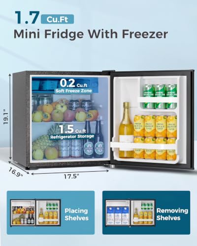 Feelfunn 1.7 Cu.Ft Mini Fridge with Freezer, Small Refrigerator, Black