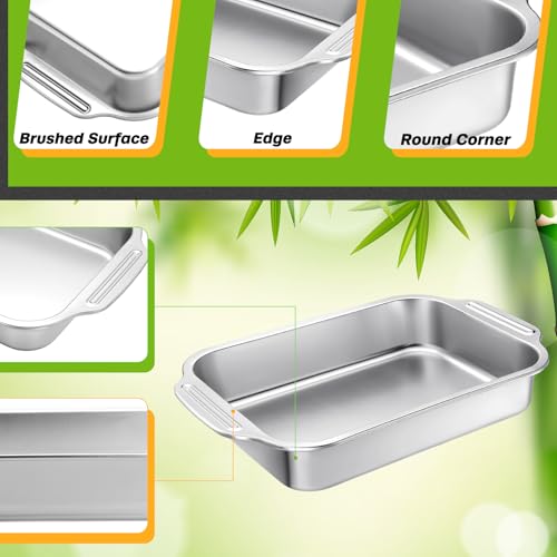 Funnymoom 2 Pcs Stainless Steel Cake Pan 15 x 10 Inch Baking Pan with Handle Rectangle Baking Bakeware for Fish Cakes Breads Casseroles Vegetables Dishwasher Safe