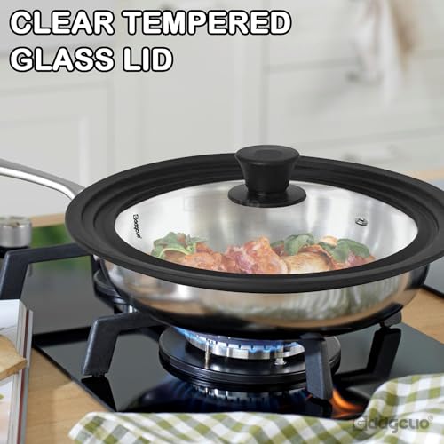 GDDGCUO 13-14-15 in Universal Pan Lid, Extra Large Silicone Pot Lid for Pots, Pans & Skillets, Replacement Frying Pan Lid with Heat Resistant Silicone Knob, Dishwasher Safe, Black