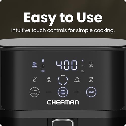 Chefman Air Fryer – 6 QT Compact Airfryer for Quick & Easy Meals, Features Hi-Fry Technology for Extra Crisp, Easy-View Window, Touch Controls with 4 Presets, Nonstick & Dishwasher Safe Basket - Black