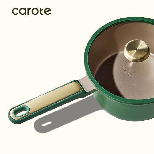 CAROTE 2QT & 2.5QT Sauce Pan Sets with Lid & Ladle Cooking Pots Nonstick Saucepans Cookware Set Small Kitchen Pot, Induction Comptable, Easy to Clean, PFOA FREE (Green)