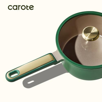 CAROTE 2QT & 2.5QT Sauce Pan Sets with Lid & Ladle Cooking Pots Nonstick Saucepans Cookware Set Small Kitchen Pot, Induction Comptable, Easy to Clean, PFOA FREE (Green)