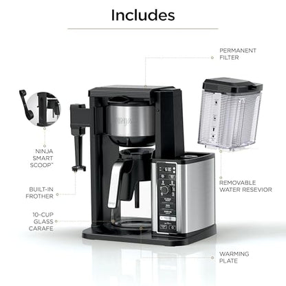 Ninja Specialty Coffee Maker | Includes 10-Cup Carafe, Fold-Away Frother, Permanent Filter & Removable, Dishwasher Safe Reservoir | 6 Brew Styles, 8 Cup to Travel Mug to Pot Sizes | Black | CM401