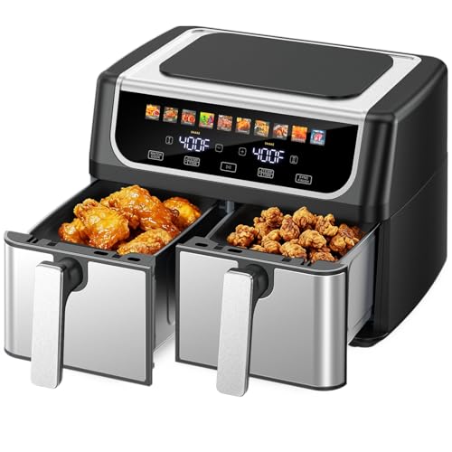 DUMOS 9.5 Quart Dual Basket Air Fryer, 10-in-1 Large Airfryer