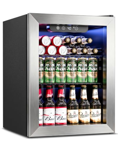 Feelfunn 68 Can Beverage Refrigerator, 1.7CuFt Mini Fridge with Glass Door