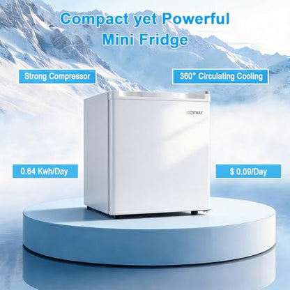 COSTWAY 1.7 Cu.Ft Mini Fridge, Compact Refrigerator w/Chiller Compartment, Adjustable Thermostat, Reversible Single Door & Low Noise, Small Refrigerator for Dorm, Office, Bedroom & Apartment (White)