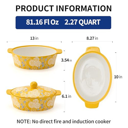 Ceramic Casserole Dish With Lid, Casserole Dishes for Oven, Baking Dish Lasagna Pans For Cooking, Oval Baking Pan, Dutch Oven, Perfect for Bread Baking and Serving, Housewarming, Christmas - Yellow