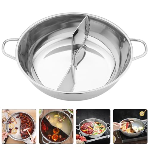 12.20 Inch Divided Hot Pot Stainless Steel Pan for Shabu Shabu Cooking Compatible with Induction and Gas Stoves Ideal for Family Gatherings