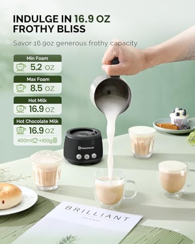 Maestri House Milk Frother, 4-in-1 ClassicFro 500 Electric Milk Steamer and Frother, 16.9OZ 600W Smart Touch Control Hot and Cold Foam Maker, Memory Function for Latte, Cappuccinos, Chocolate Milk