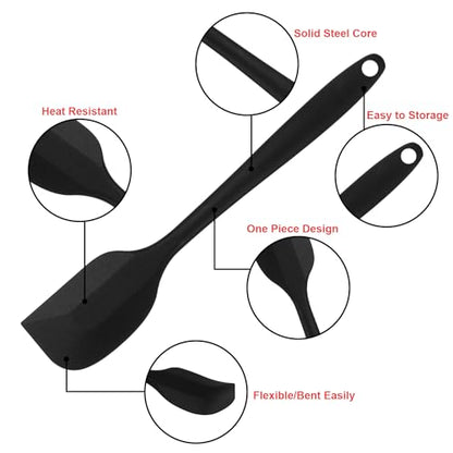 Silicone Spatulas Set of 6, Rubber Spoon Spatula Heat Resistant Spoonula One Piece Design Seamless Spatula Non-Stick Scrapers Baking Mixing Tool (Black)